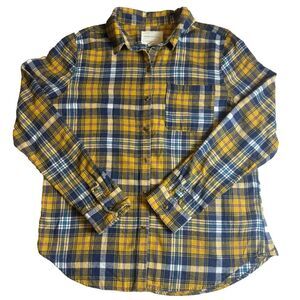 Aeropostale Flannel Shirt Boyfriend Fit Size Large Yellow Plaid Button Up Preppy